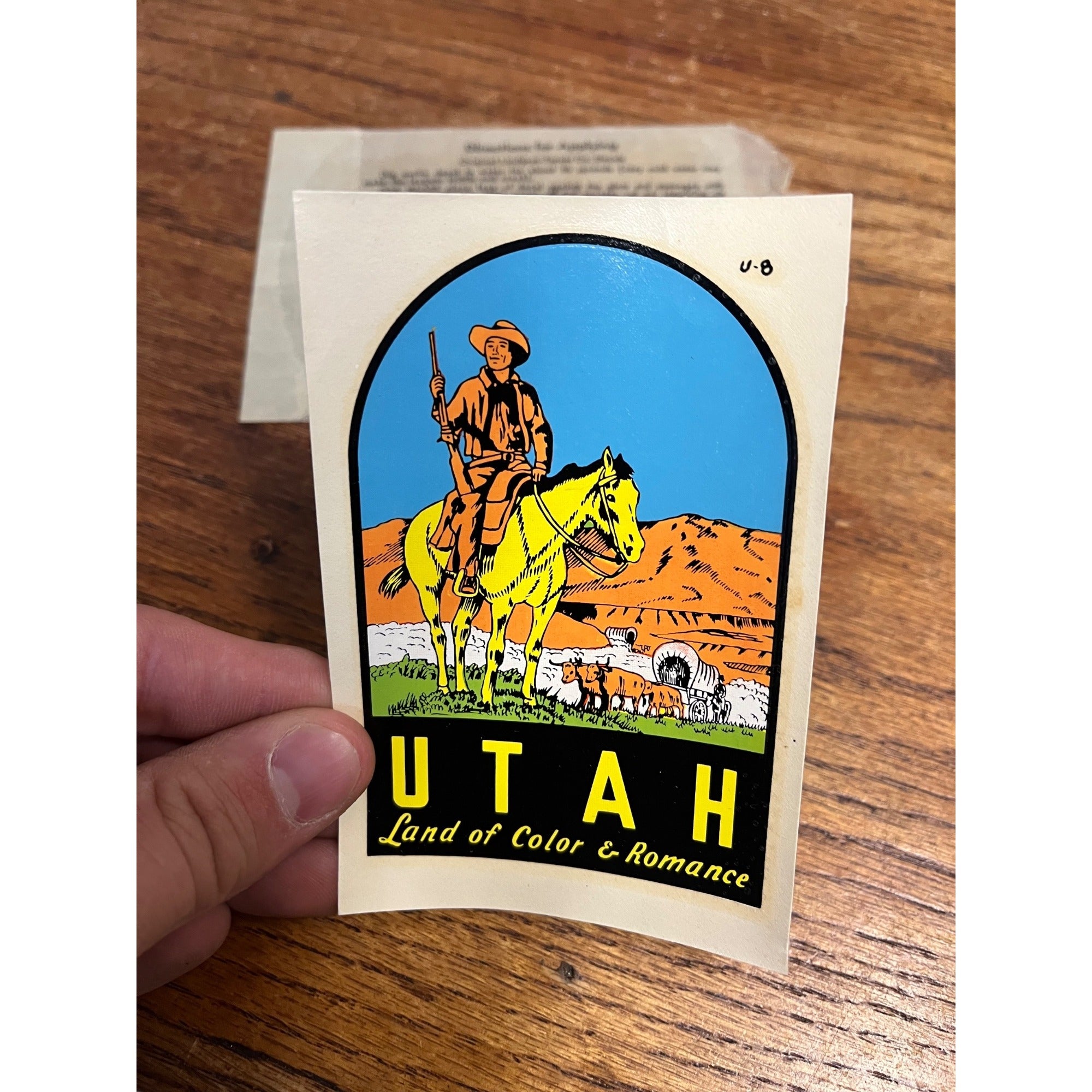 Vintage 1950s Utah Land of Color & Romance Travel Souvenir Decal Sticker NOS