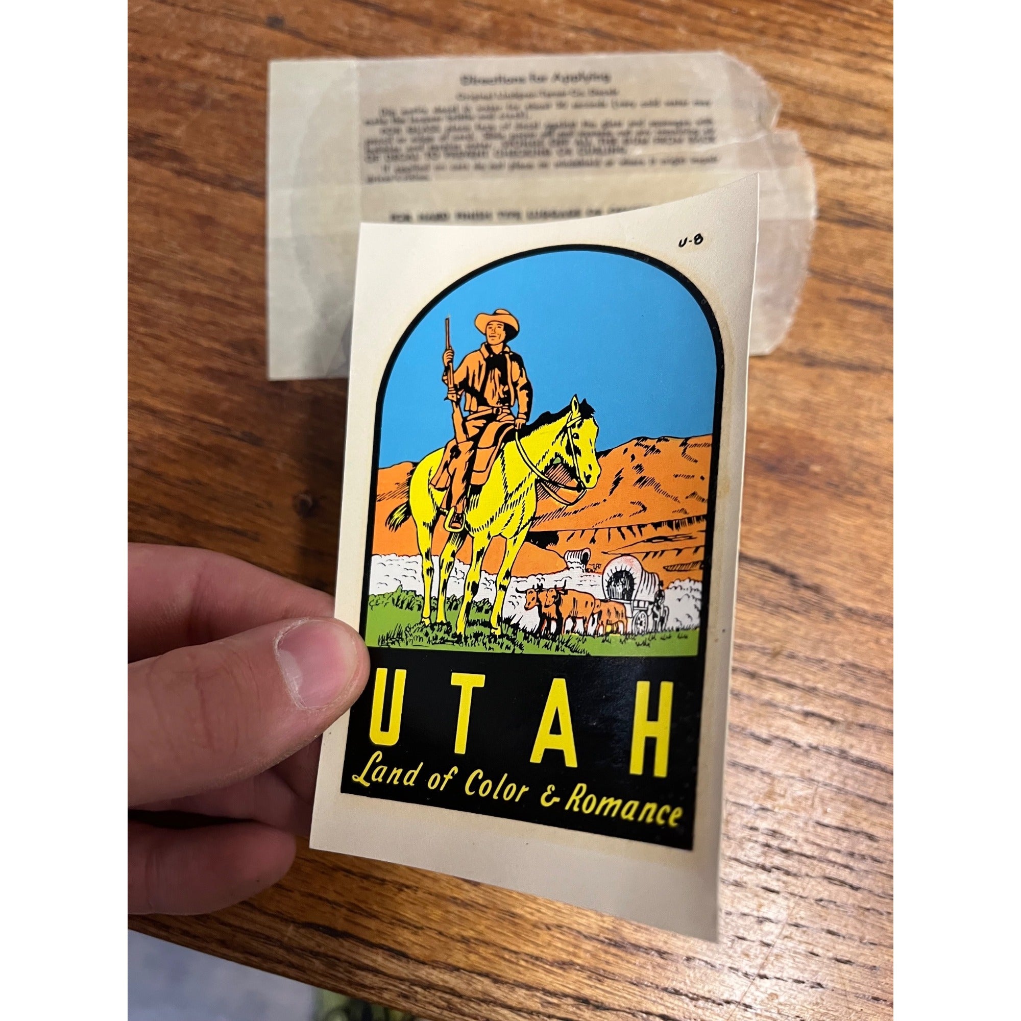 Vintage 1950s Utah Land of Color & Romance Travel Souvenir Decal Sticker NOS