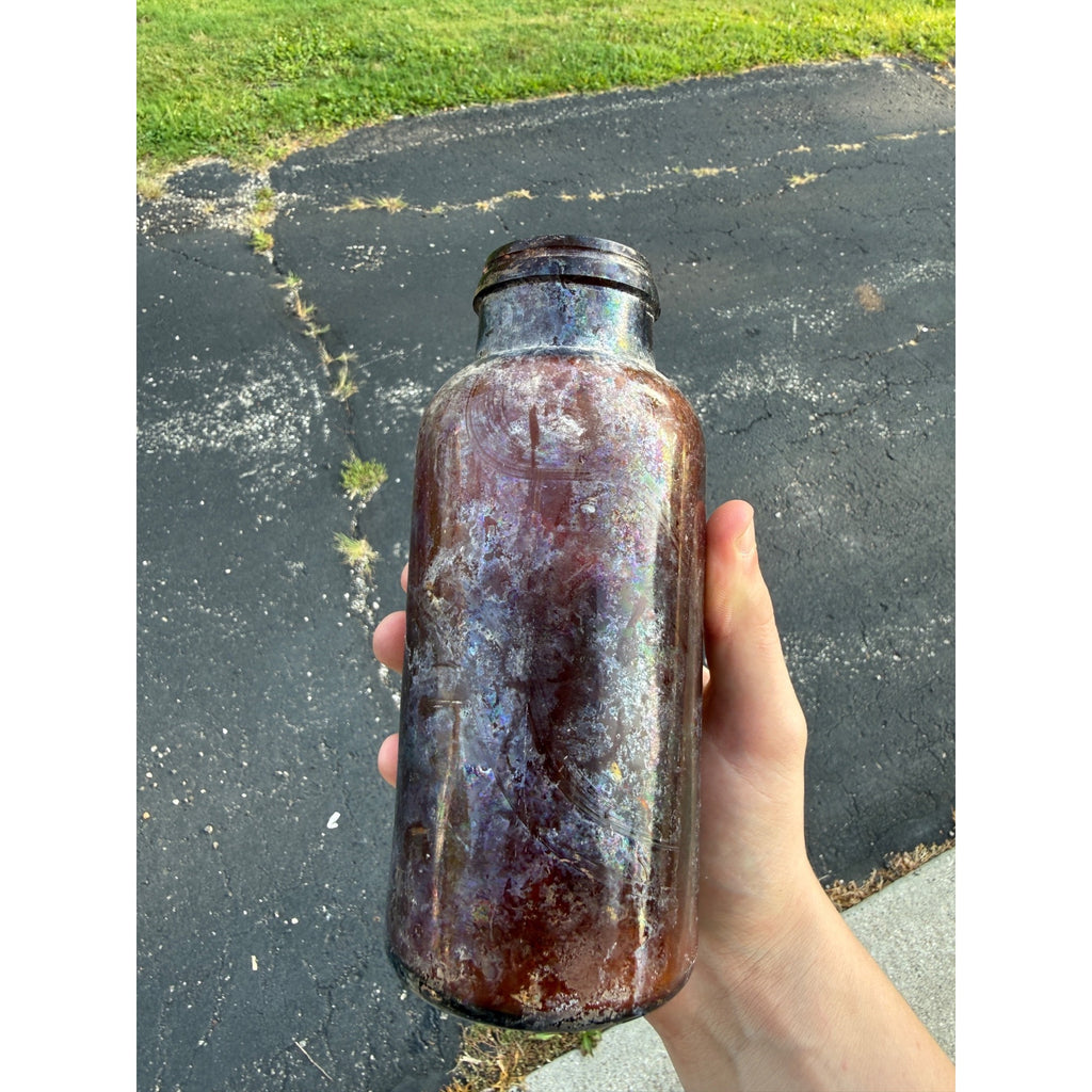 Vintage Embossed Glass Eskays Albumenized Food Jar / Bottle Hazed