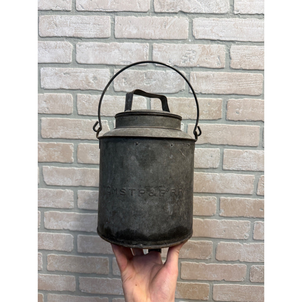 CMSTP&P Railroad Lunch Pail Tin Bucket Chicago Milwaukee St Paul Pacific Bail