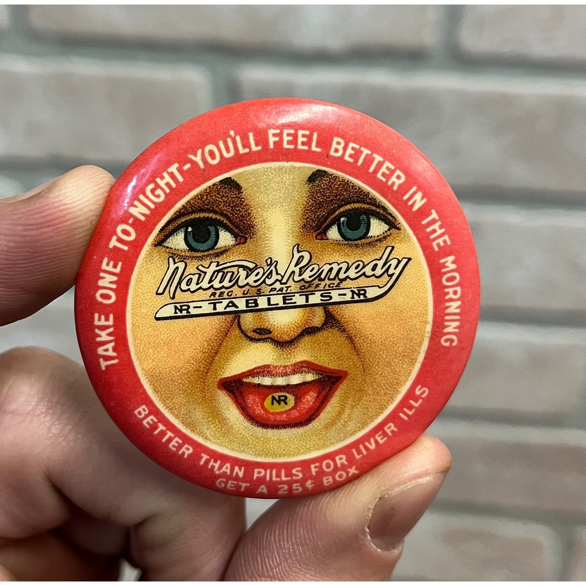 Vintage Nature's Remedy NR Tablets Tums Advertising Celluloid Pocket Mirror