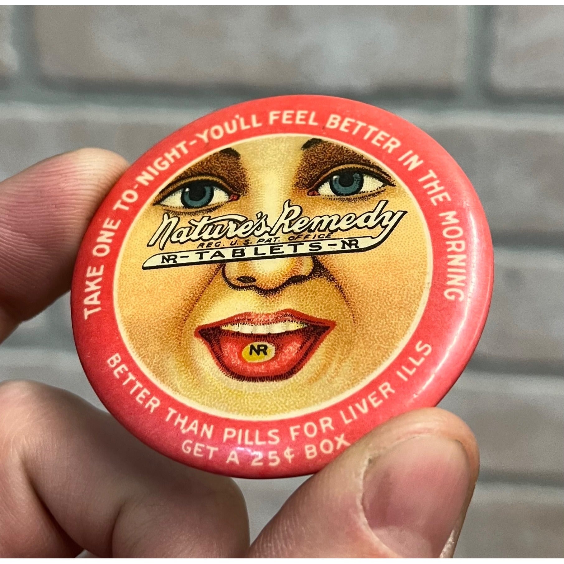 Vintage Nature's Remedy NR Tablets Tums Advertising Celluloid Pocket Mirror