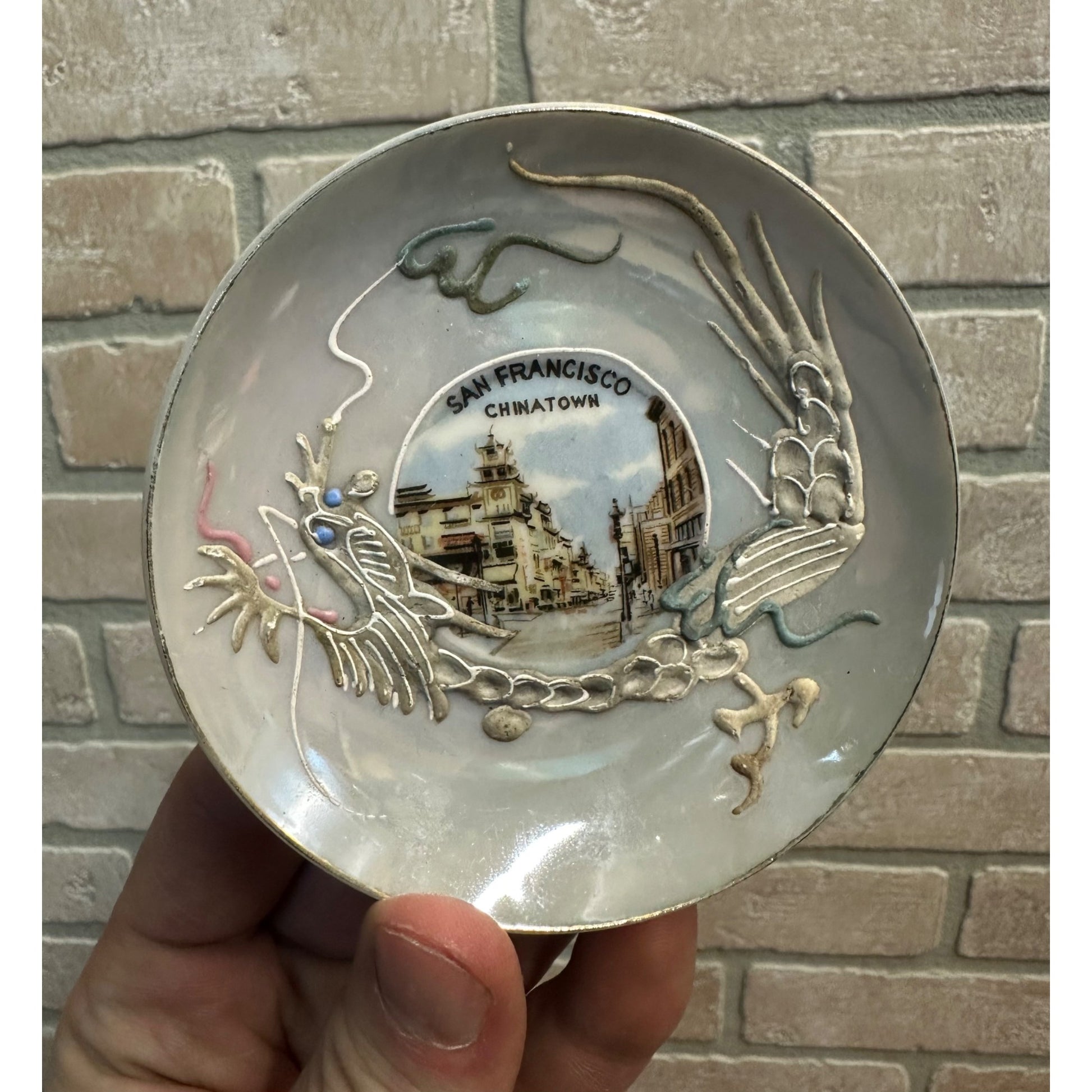 Vintage Early 1900s San Francisco Chinatown Souvenir CA 3.75" Plate Porcelain Painted