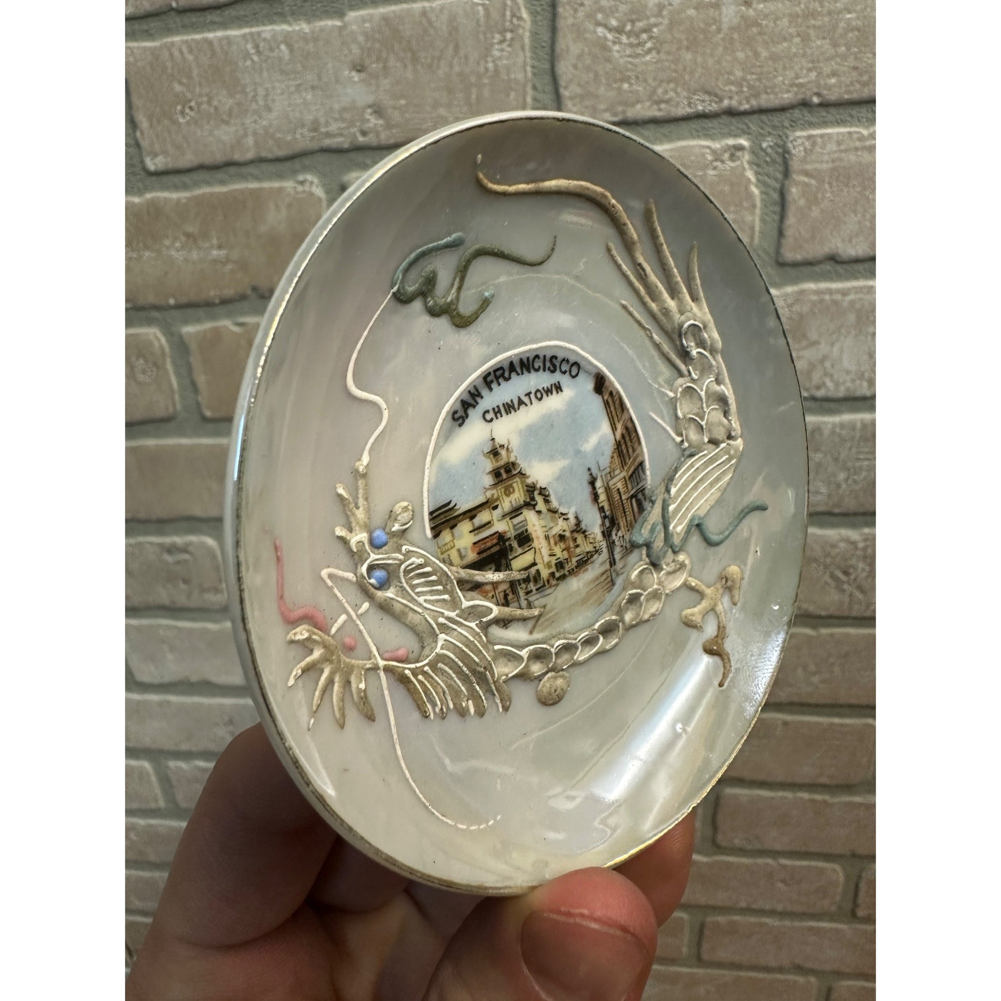 Vintage Early 1900s San Francisco Chinatown Souvenir CA 3.75" Plate Porcelain Painted