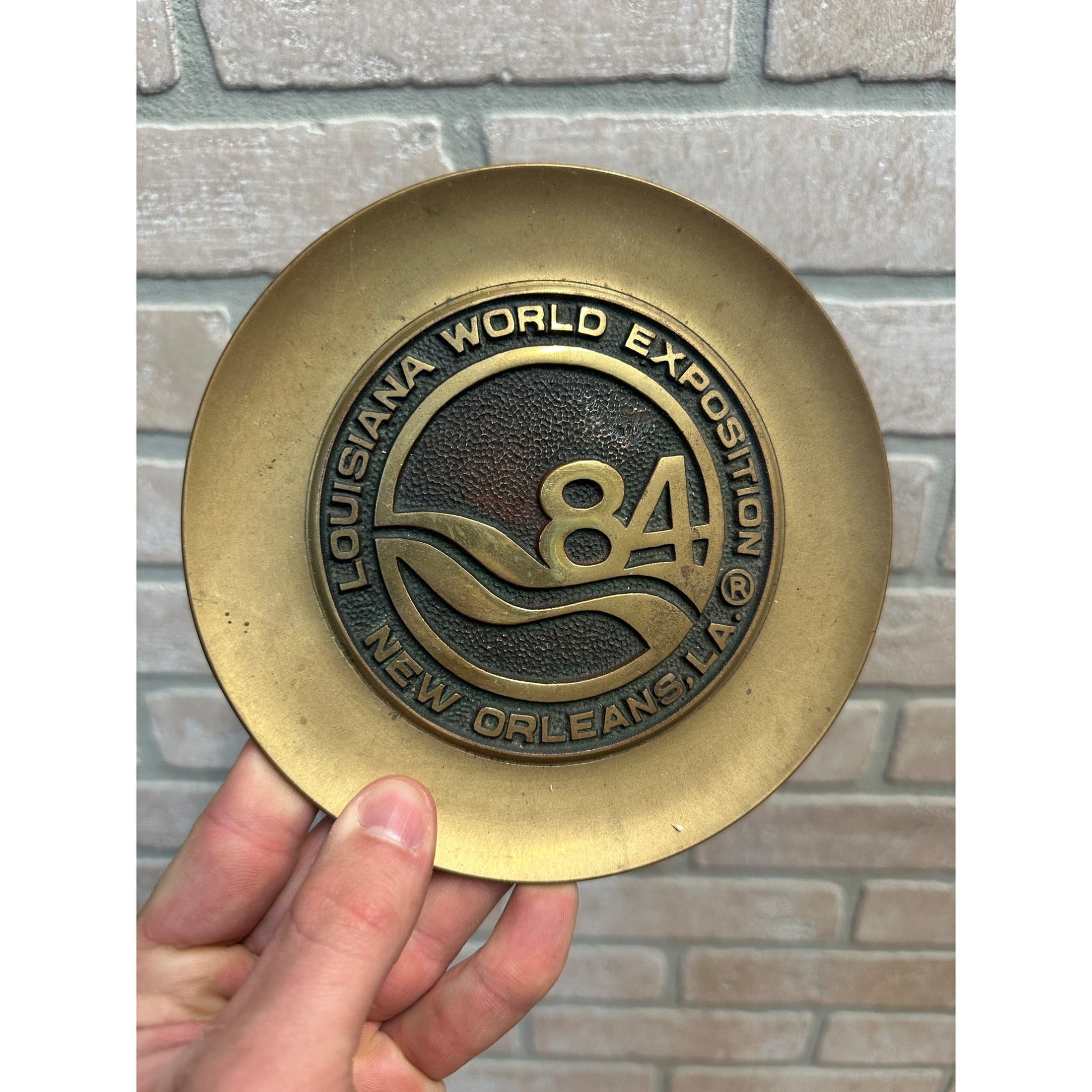 Vintage 1984 Louisiana World Exposition Fair Souvenir Brass Metal Wall Plaque Tray