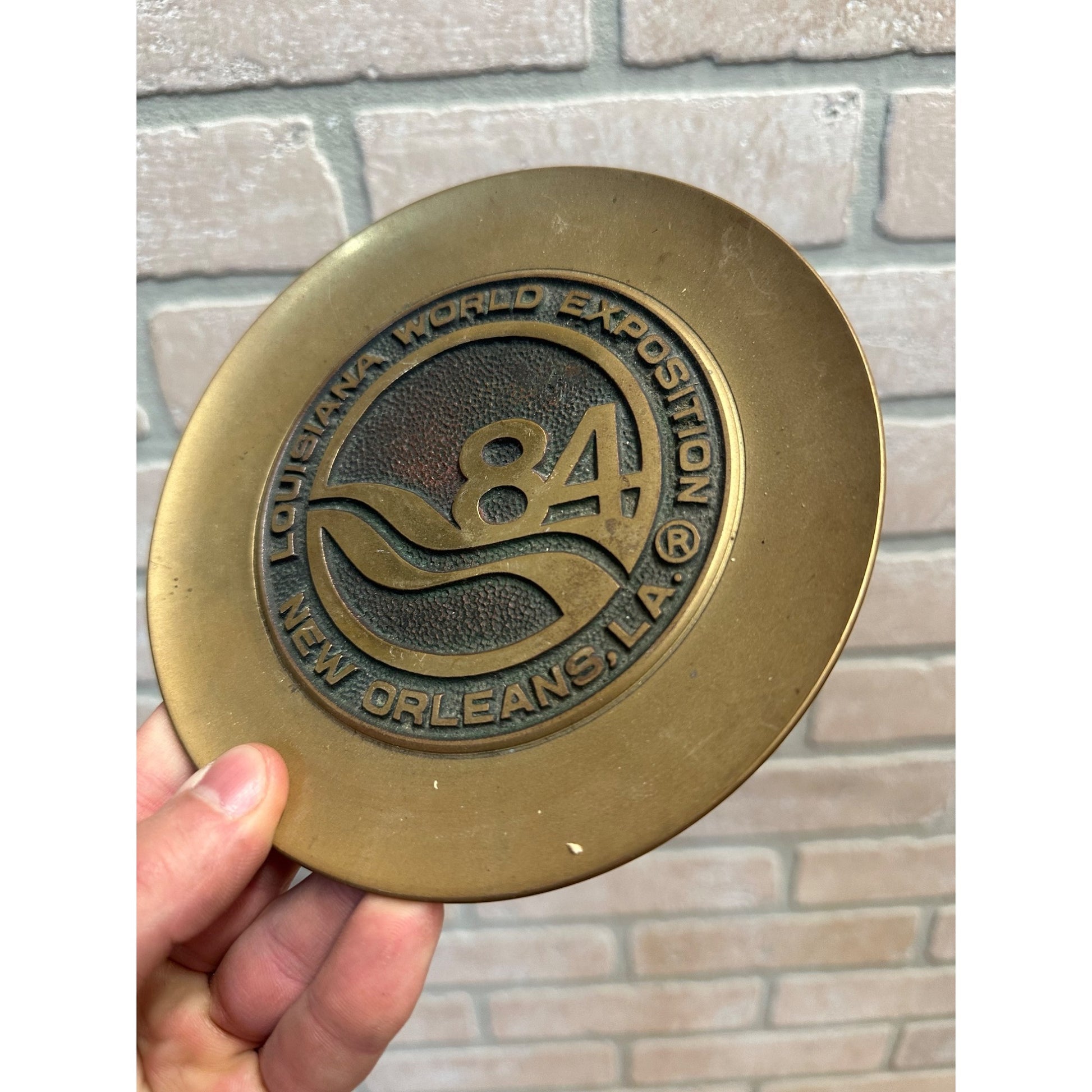 Vintage 1984 Louisiana World Exposition Fair Souvenir Brass Metal Wall Plaque Tray