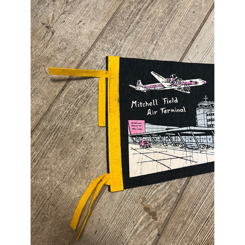 Vintage Milwaukee Wisconsin Mitchell Field Air Terminal Airport Souvenir Pennant