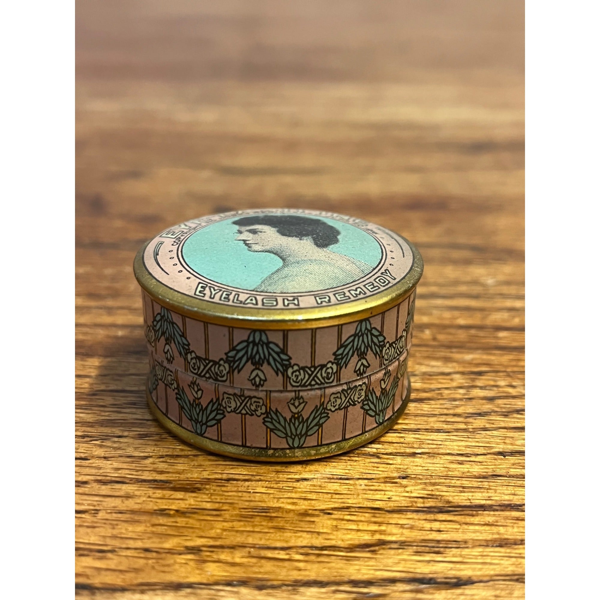 Vintage Eye Lash Ine Tin 1916 Eyelashine Remedy Advertising Round Small Victorian Girl