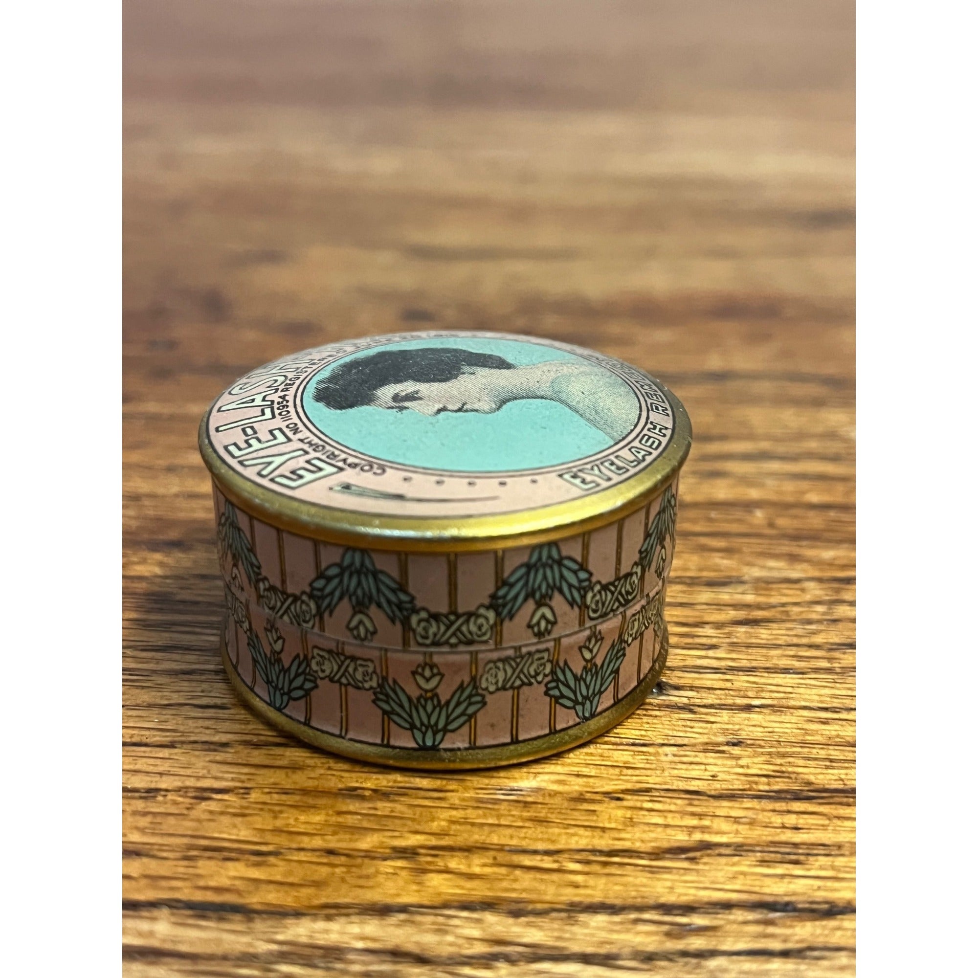 Vintage Eye Lash Ine Tin 1916 Eyelashine Remedy Advertising Round Small Victorian Girl