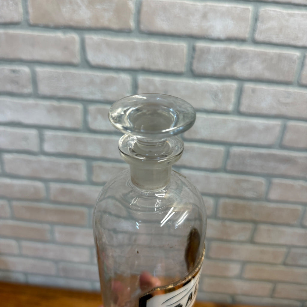 Vintage Glass Pharmacy Apothecary Bottle With Stopper and Glass Label Reading Tr. Aloe (Tincture of Aloe)