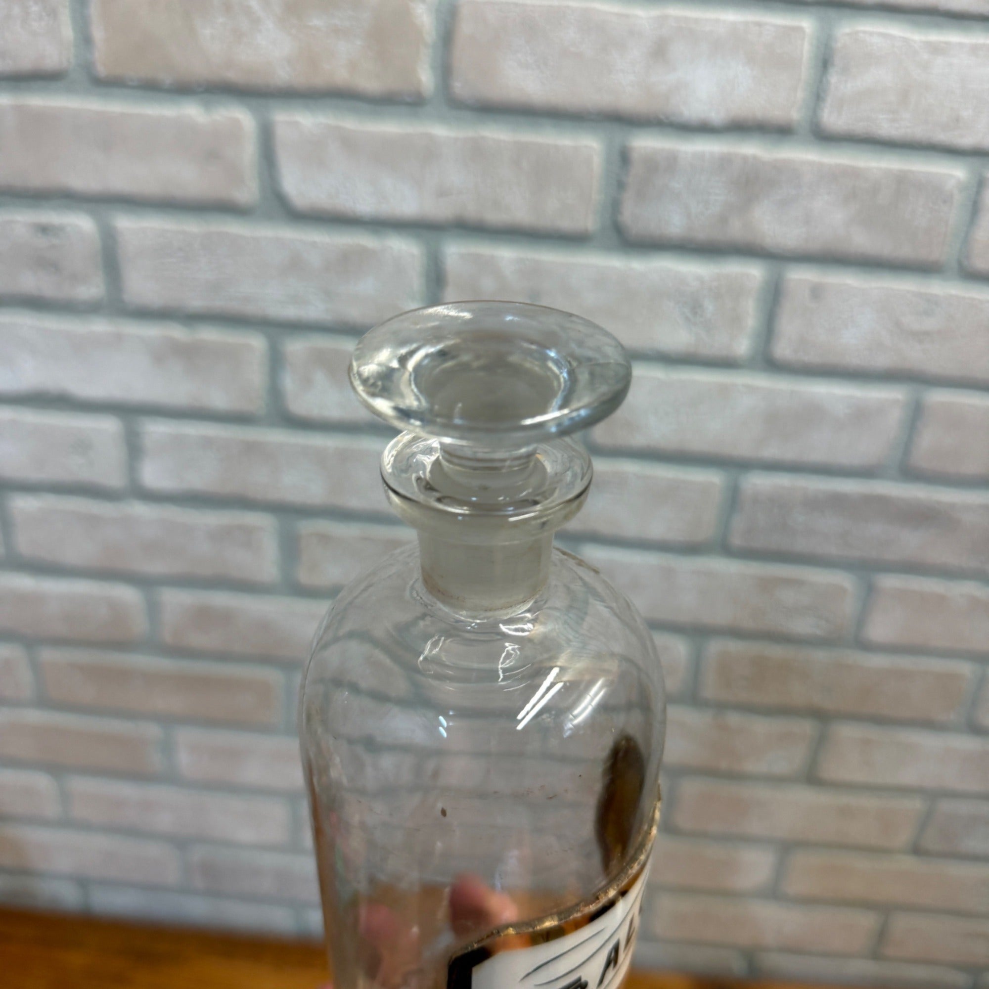 Vintage Glass Pharmacy Apothecary Bottle With Stopper and Glass Label Reading Tr. Aloe (Tincture of Aloe)