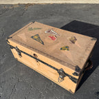 Vintage Steamer Trunk Luggage Case Storage Box w/ College Pennant Decals