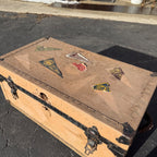 Vintage Steamer Trunk Luggage Case Storage Box w/ College Pennant Decals