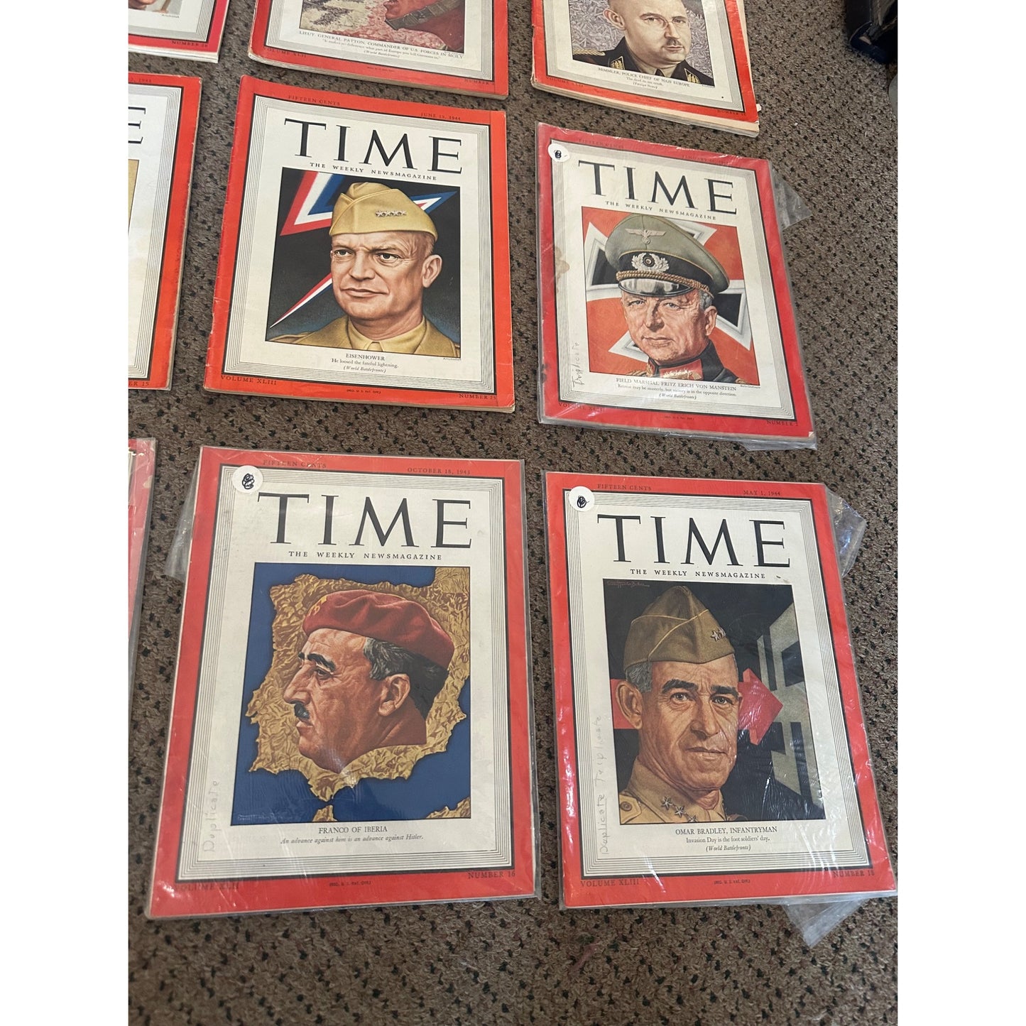 1943-45 Time Weekly Magazine Issues Lot WWII General Patton, Eisenhower, Himmler