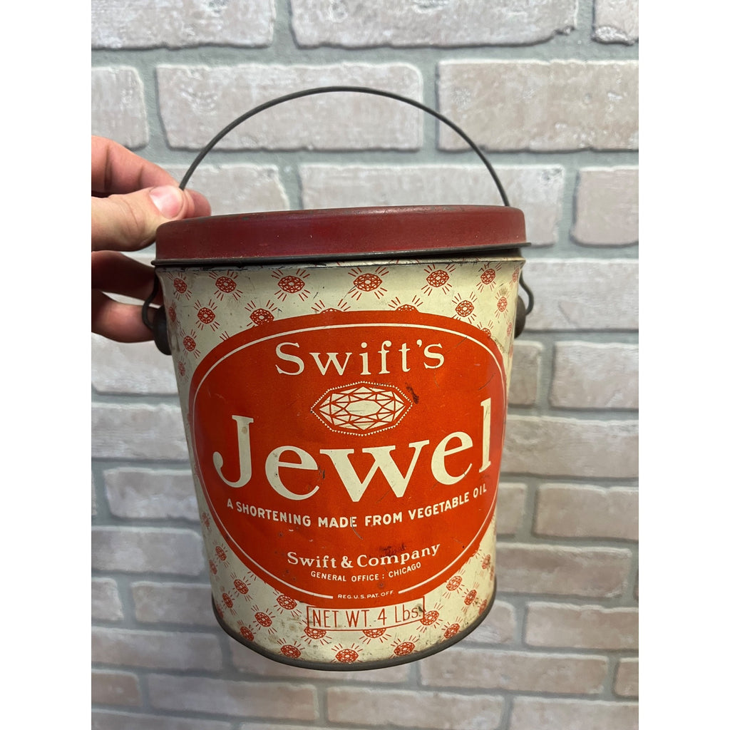 Vintage Swift's Jewel Shortening Bucket Tin Pail Advertising Chicago USA