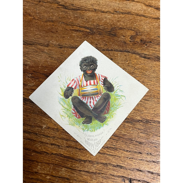 Antique Victorian Happy New Year Trade Card 1880s Boy w Toy Drum Hildesheimer Co
