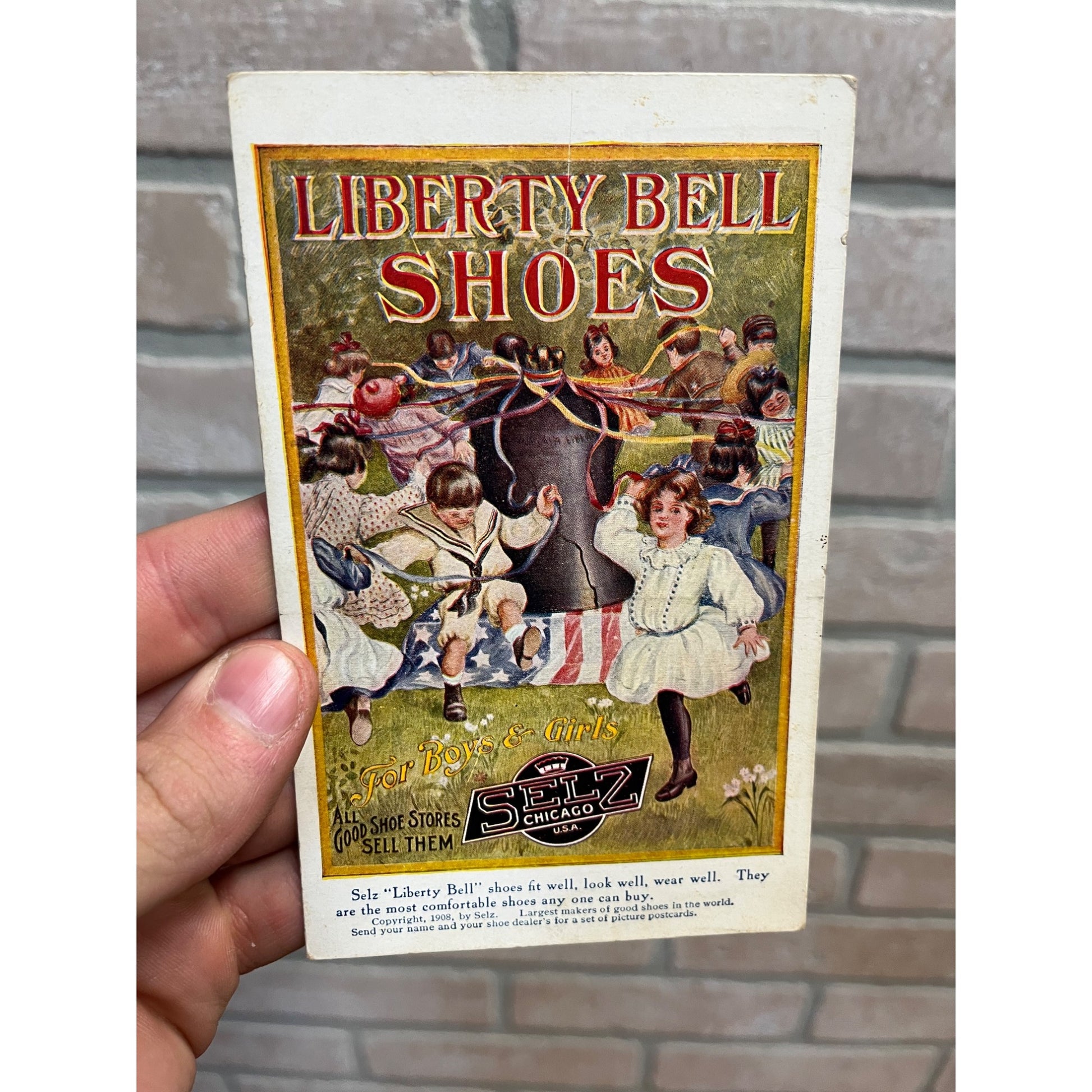 Vintage c1910s Liberty Bell Shoes Selz Chicago Advertising Patriotic Postcard