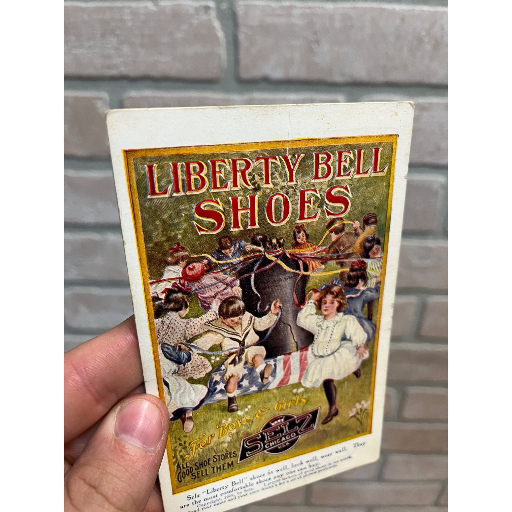 Vintage c1910s Liberty Bell Shoes Selz Chicago Advertising Patriotic Postcard