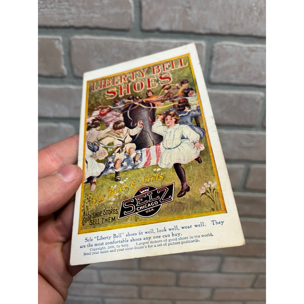 Vintage c1910s Liberty Bell Shoes Selz Chicago Advertising Patriotic Postcard