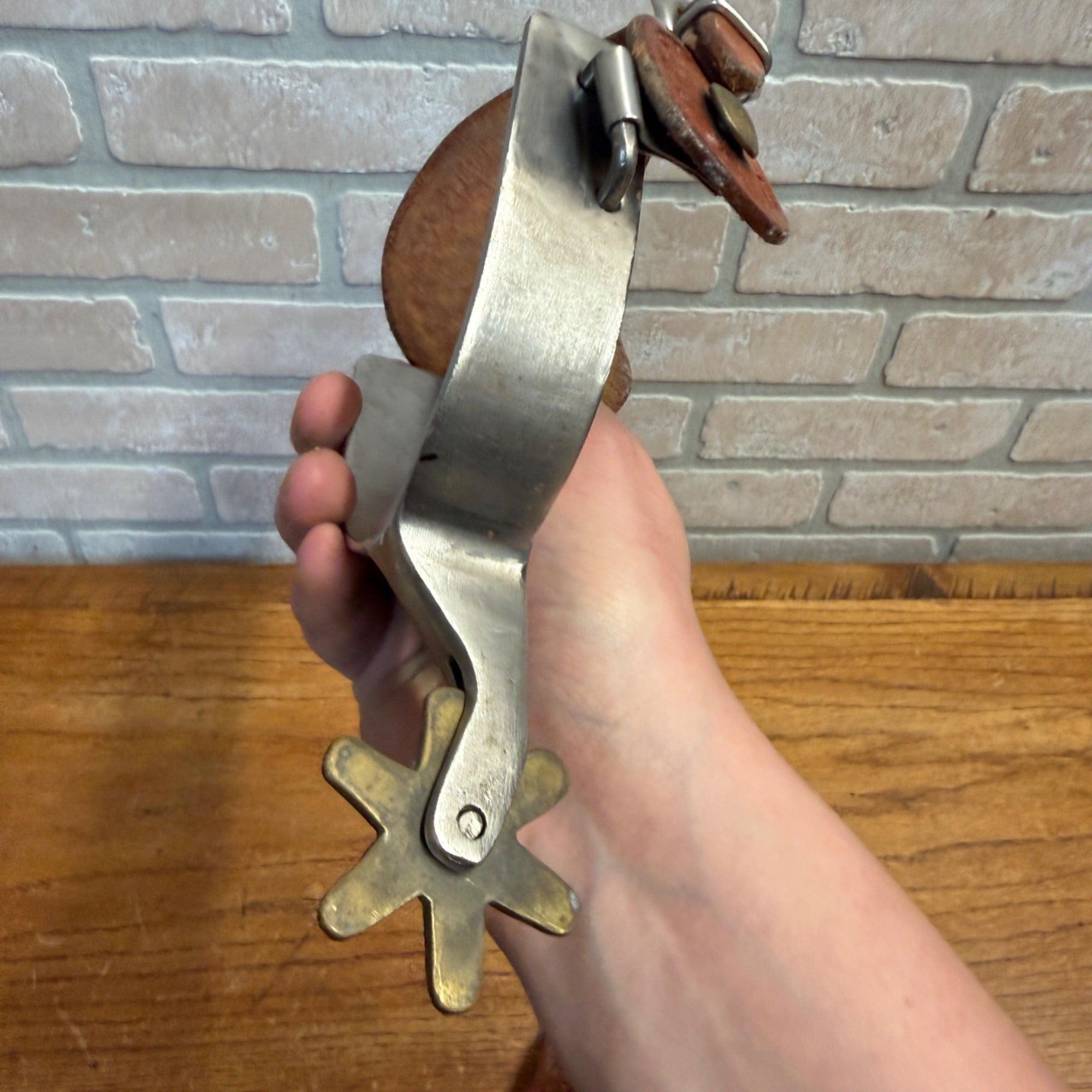 Vintage Horse Leather Straps Harness Riding Spurs  Brass and Nickel Cowboy