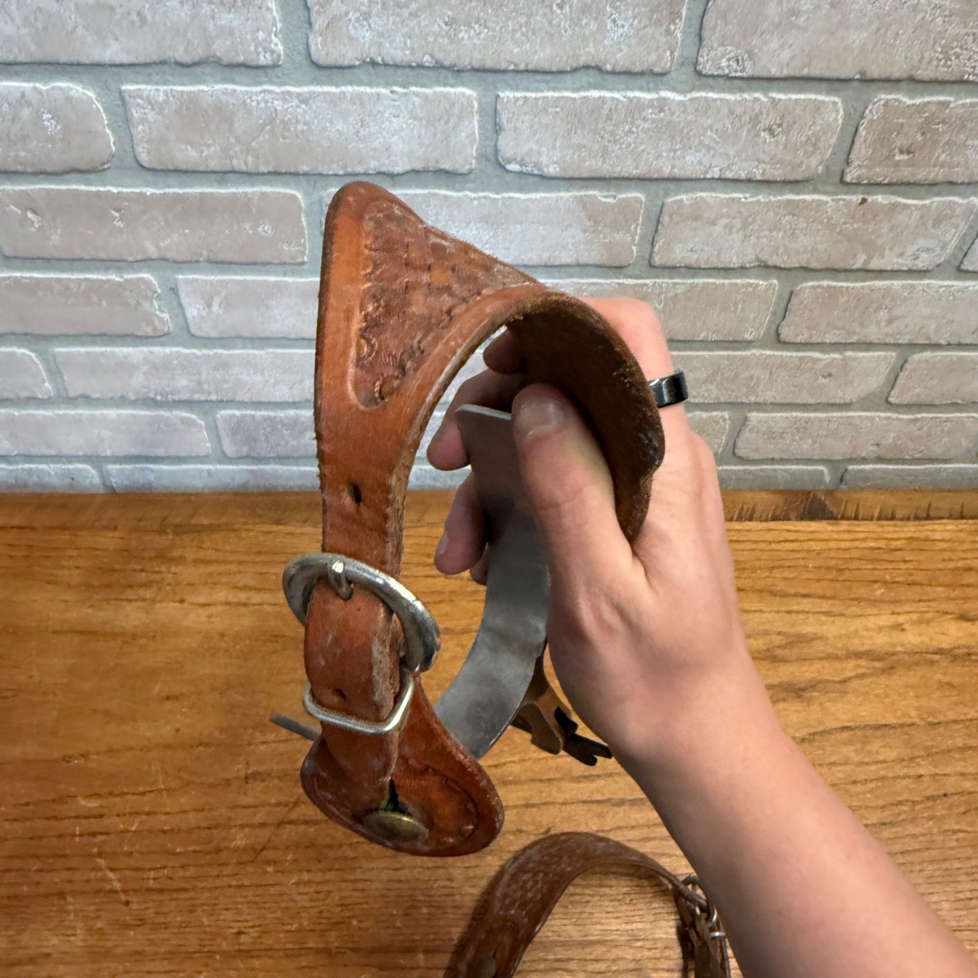 Vintage Horse Leather Straps Harness Riding Spurs  Brass and Nickel Cowboy