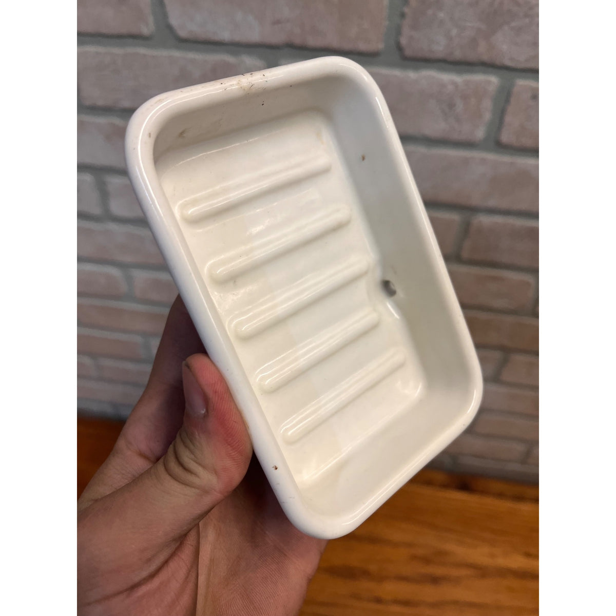 Antique Ironstone Porcelain Soap Dish Architectural Salvage 5" x 3.5"