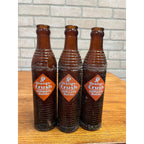 (3) 1930s Amber Orange Crush Soda Bottle Lot 6oz Kewaunee Wis 9" Tall