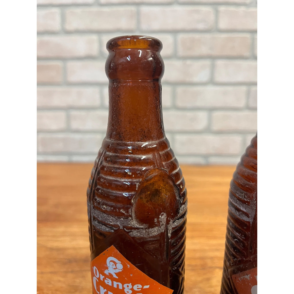 (3) 1930s Amber Orange Crush Soda Bottle Lot 6oz Kewaunee Wis 9" Tall