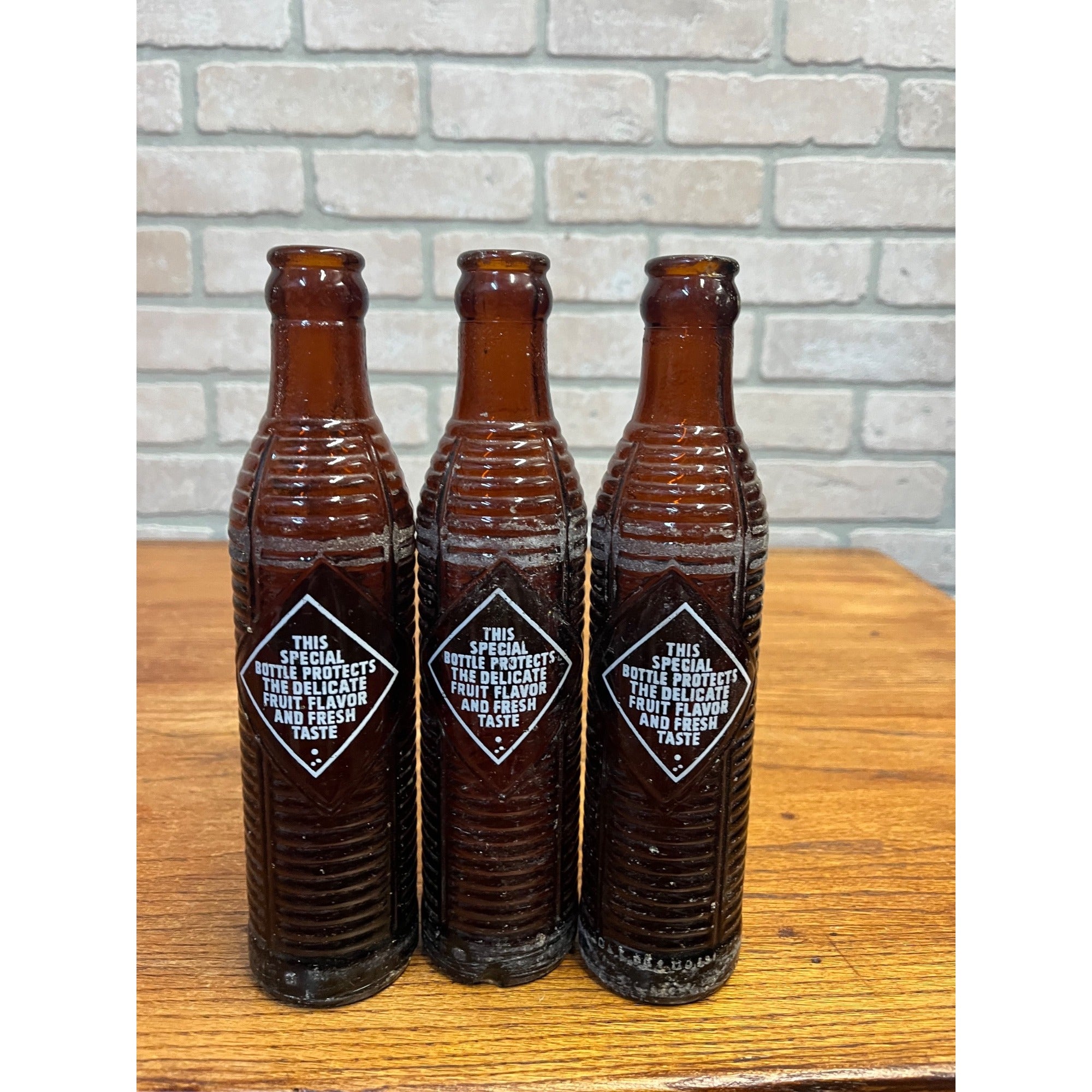 (3) 1930s Amber Orange Crush Soda Bottle Lot 6oz Kewaunee Wis 9" Tall