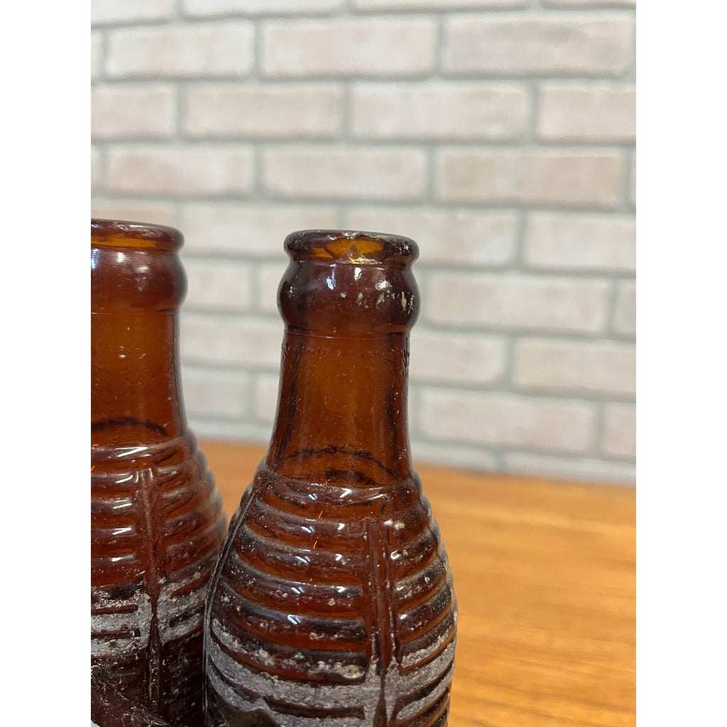 (3) 1930s Amber Orange Crush Soda Bottle Lot 6oz Kewaunee Wis 9" Tall