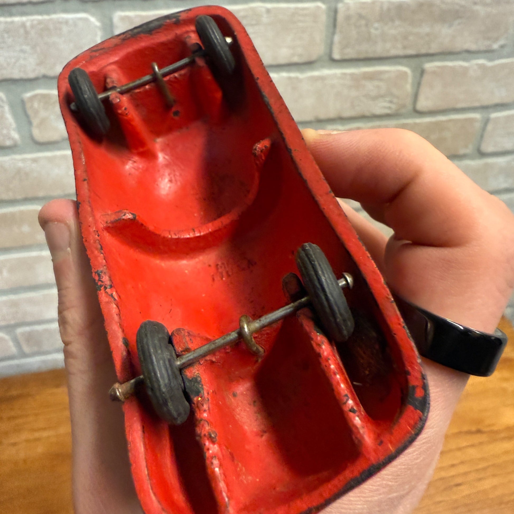 Vintage 1930s Auburn Arcor Red Streamlined Car Rubberized Toy 5"