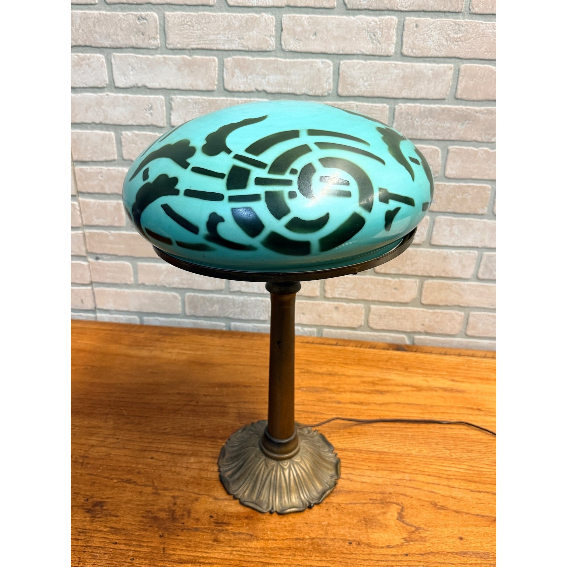 Vintage Art Nouveau Blue Green Mushroom Shade Lamp Arts & Crafts