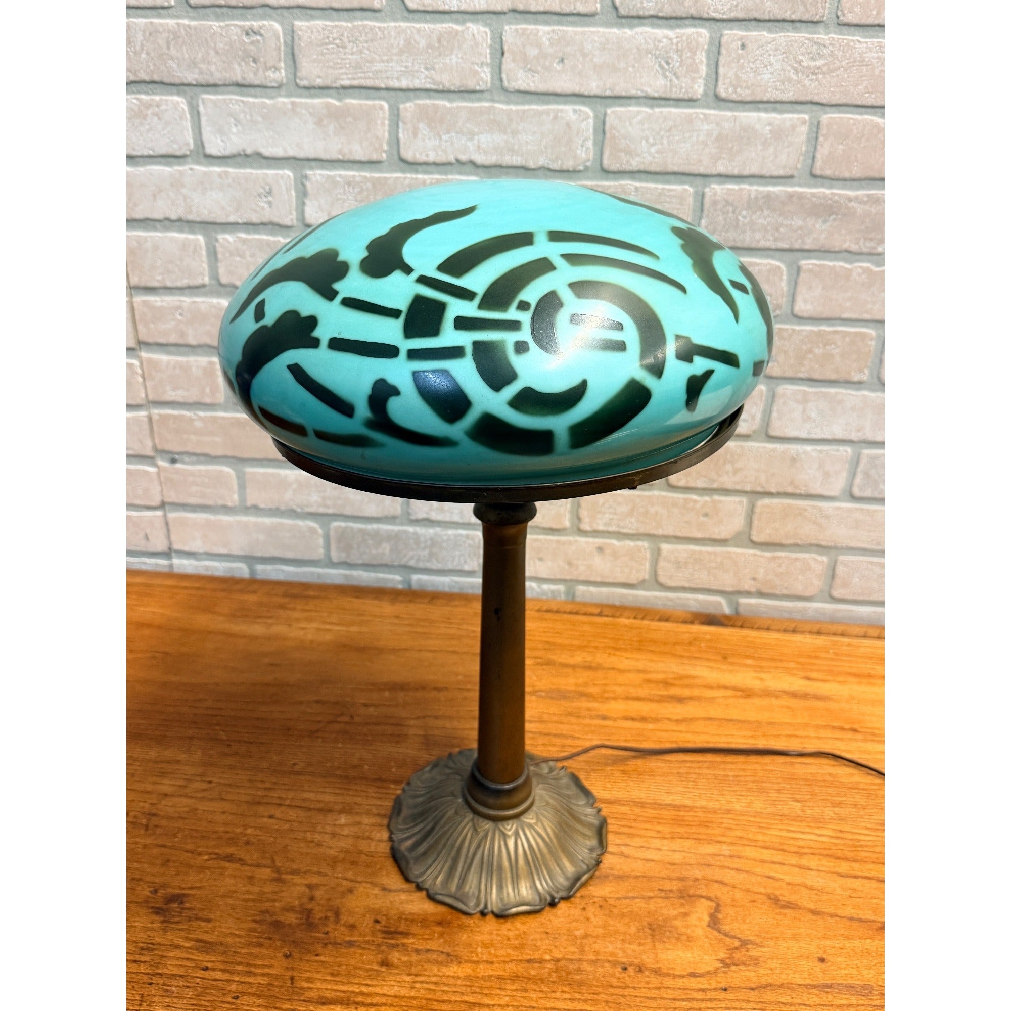 Vintage Art Nouveau Blue Green Mushroom Shade Lamp Arts & Crafts