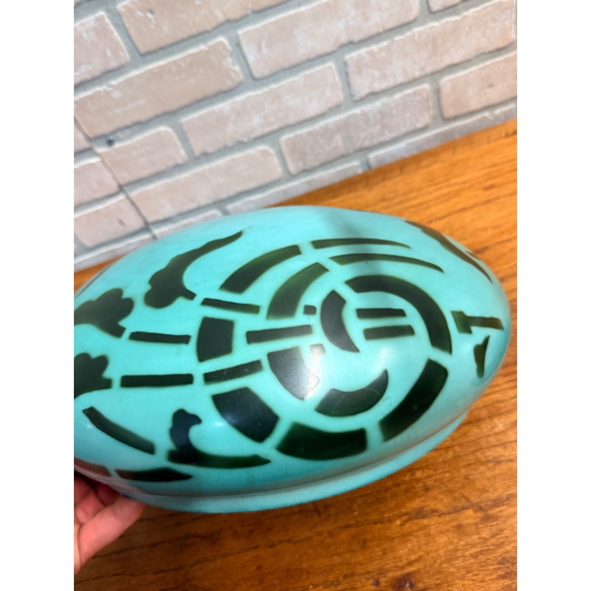 Vintage Art Nouveau Blue Green Mushroom Shade Lamp Arts & Crafts