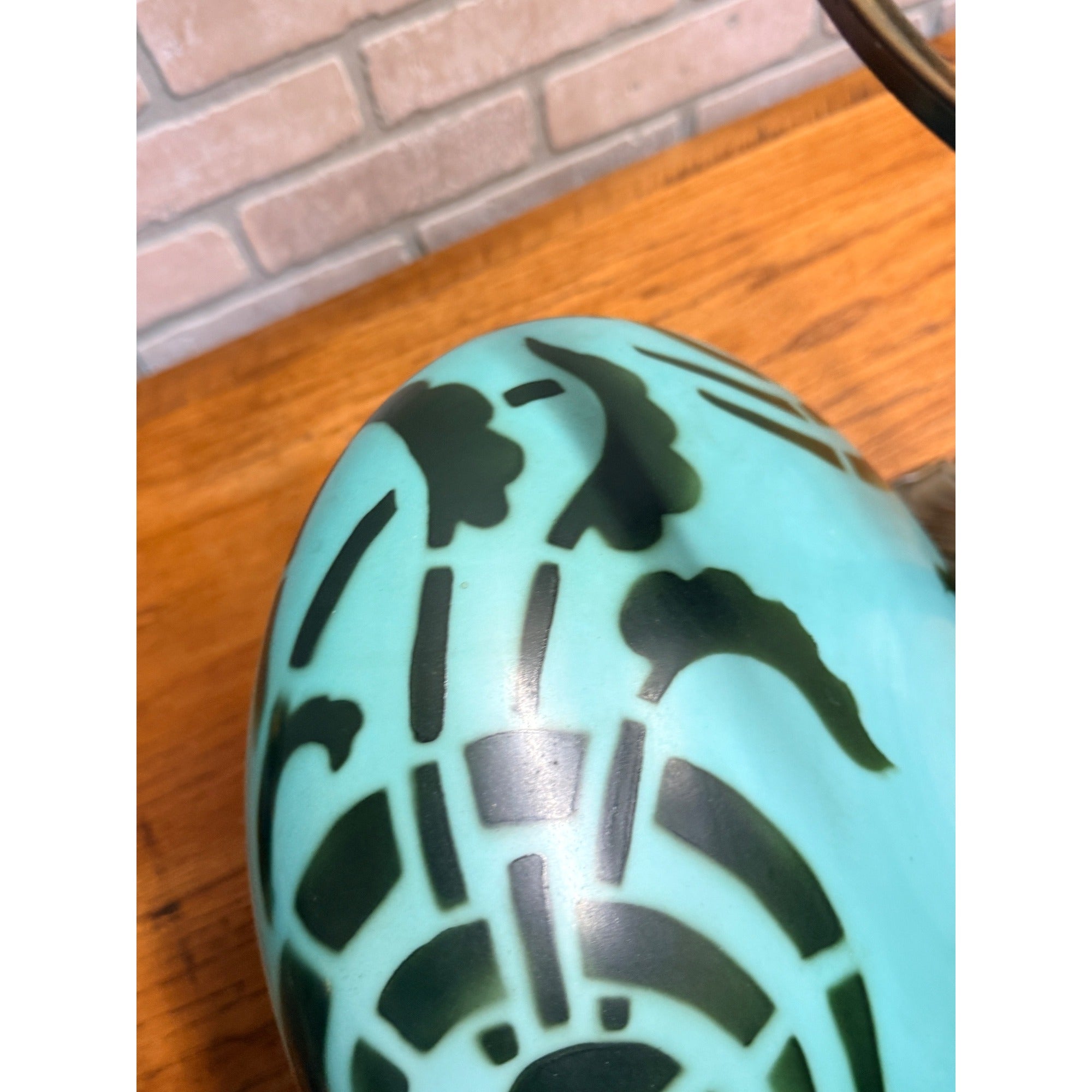 Vintage Art Nouveau Blue Green Mushroom Shade Lamp Arts & Crafts