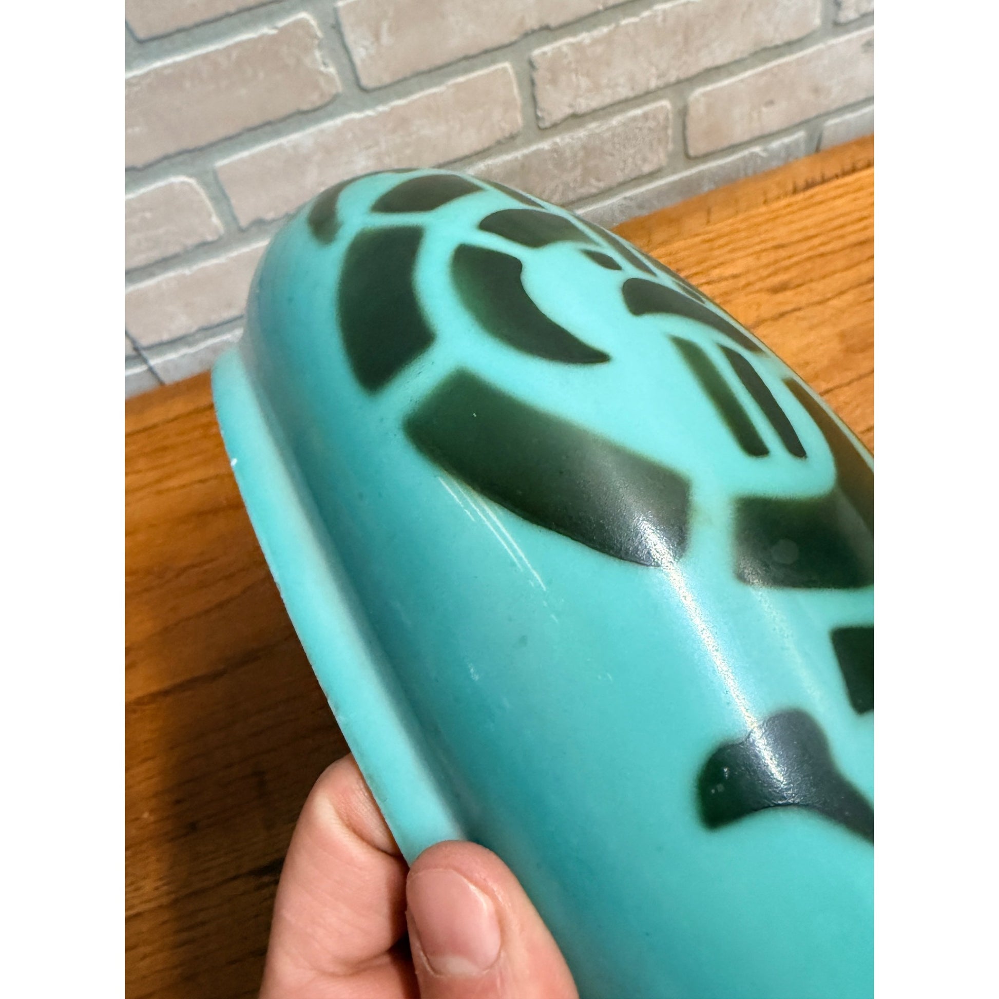 Vintage Art Nouveau Blue Green Mushroom Shade Lamp Arts & Crafts