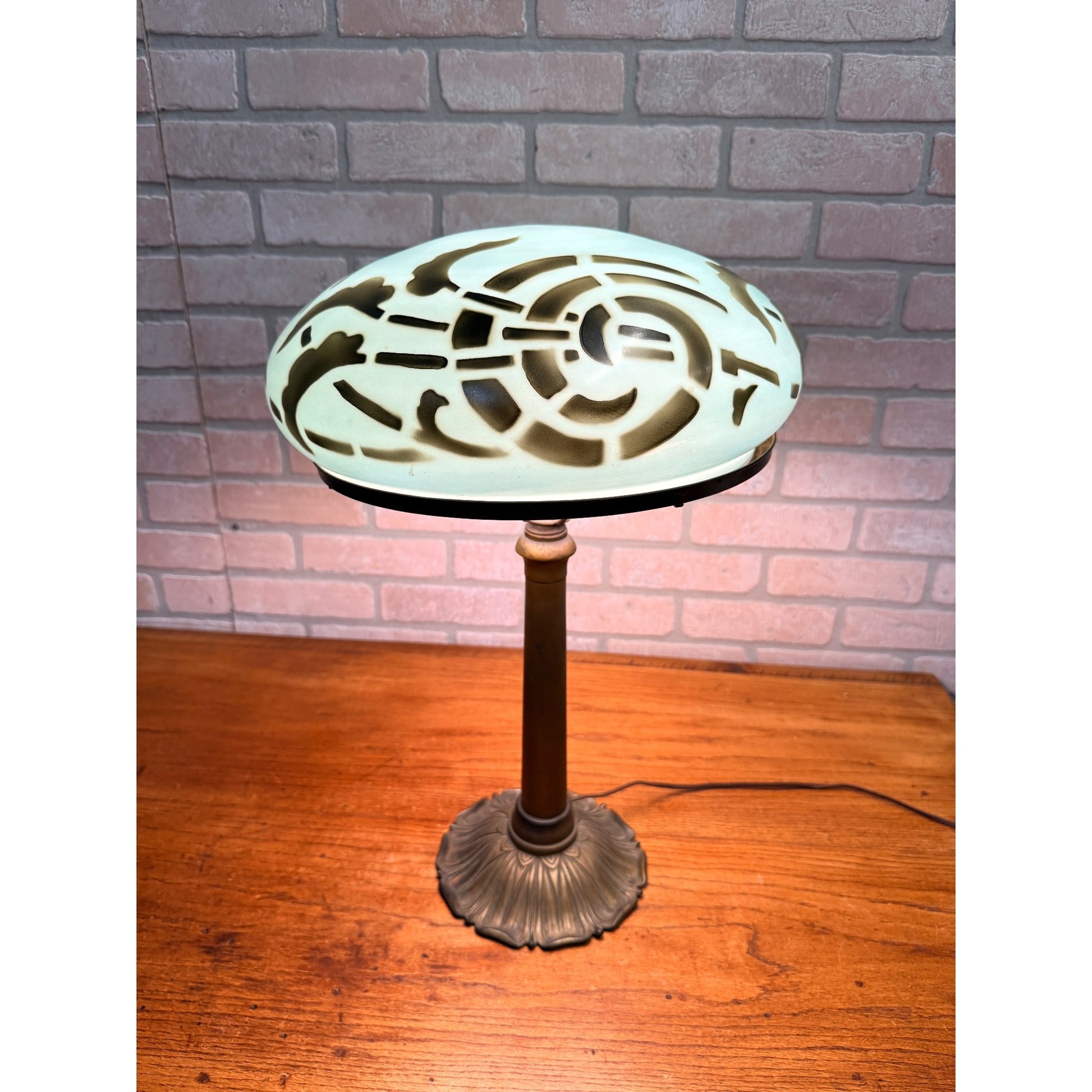 Vintage Art Nouveau Blue Green Mushroom Shade Lamp Arts & Crafts