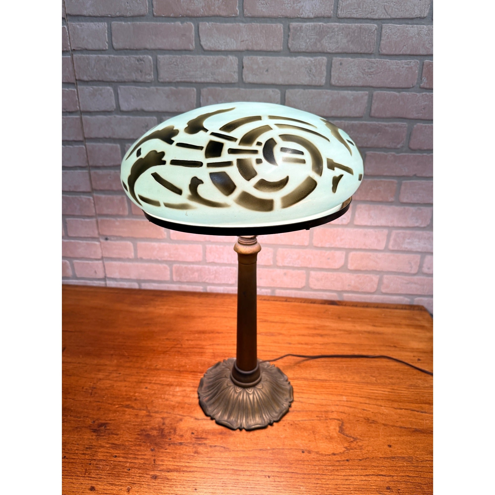 Vintage Art Nouveau Blue Green Mushroom Shade Lamp Arts & Crafts