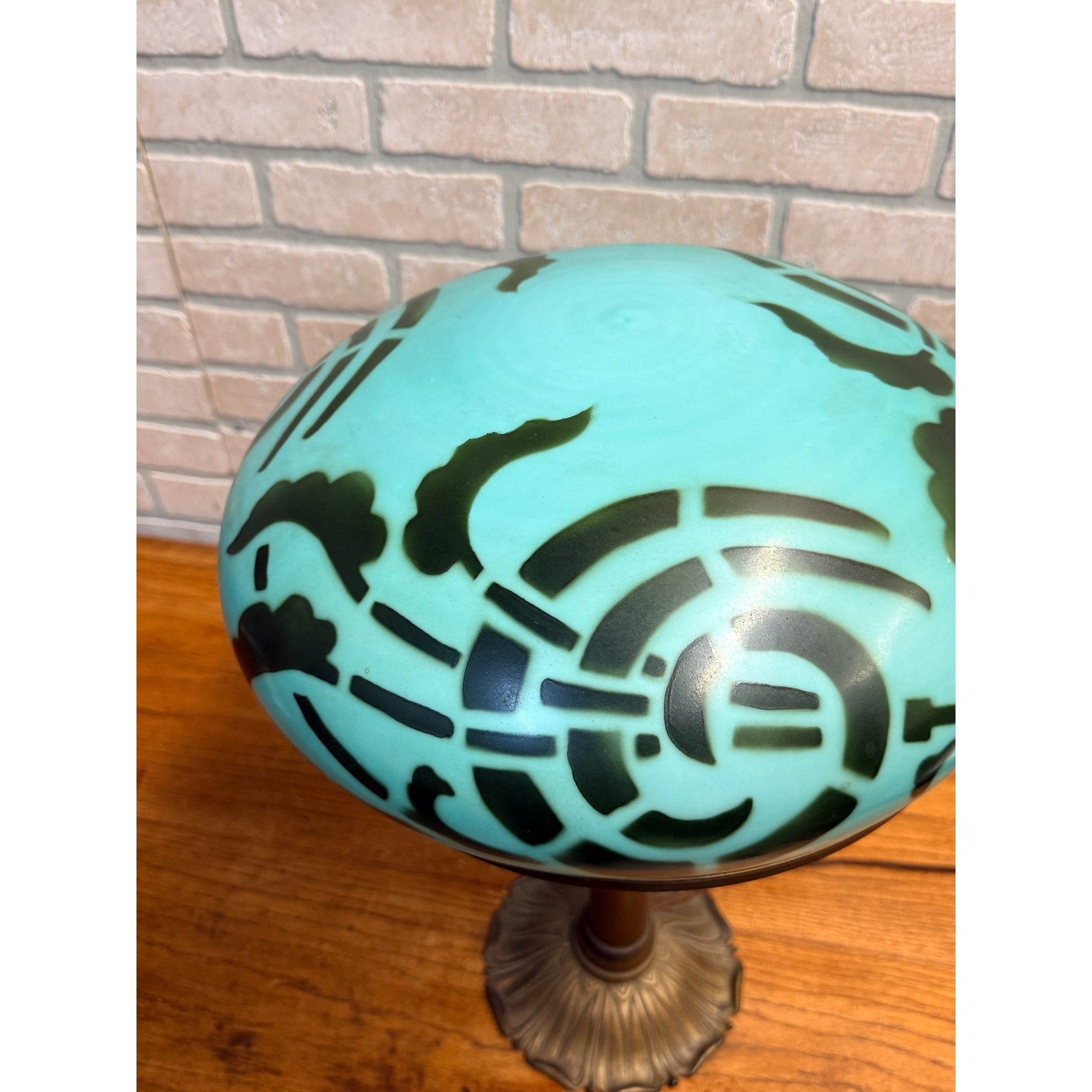 Vintage Art Nouveau Blue Green Mushroom Shade Lamp Arts & Crafts