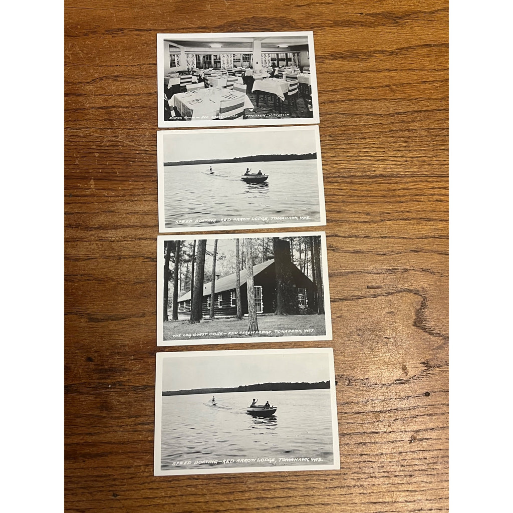 Red Arrow Lodge Tomahawk Wisconsin  Postcard Cabin Lake Lot RPPC
