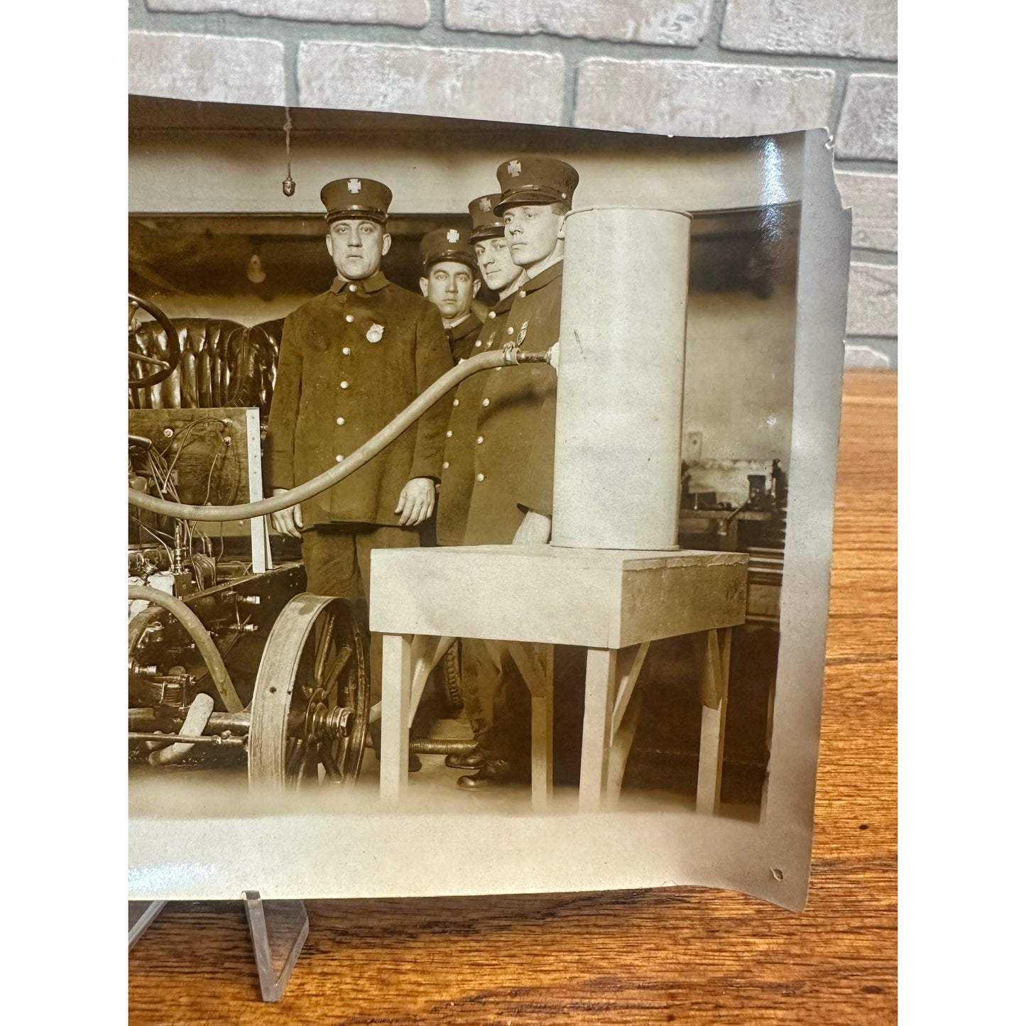 Original Real Photo c1915 Milwaukee Fireman w/ Automobile Labeled Snapshot