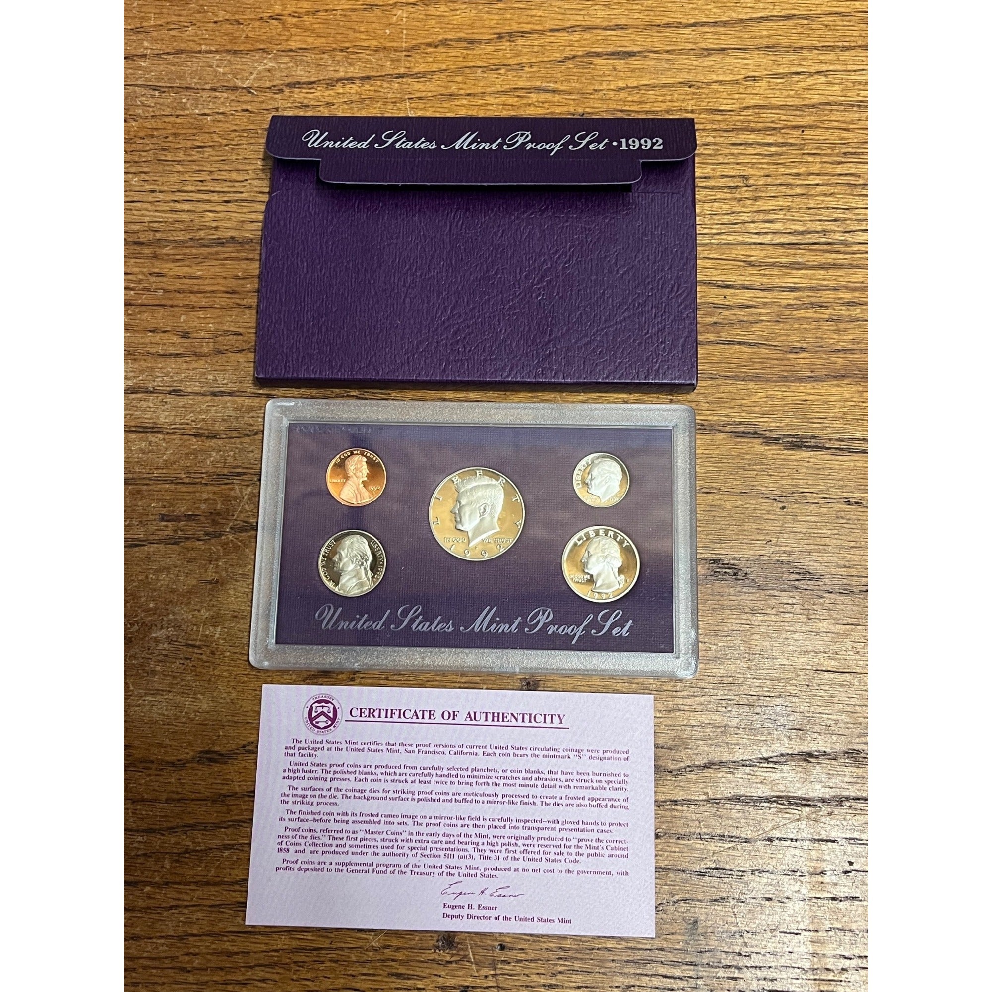1992 US Mint Proof Set 5 Coin Set OGP COA Original Government Packaging