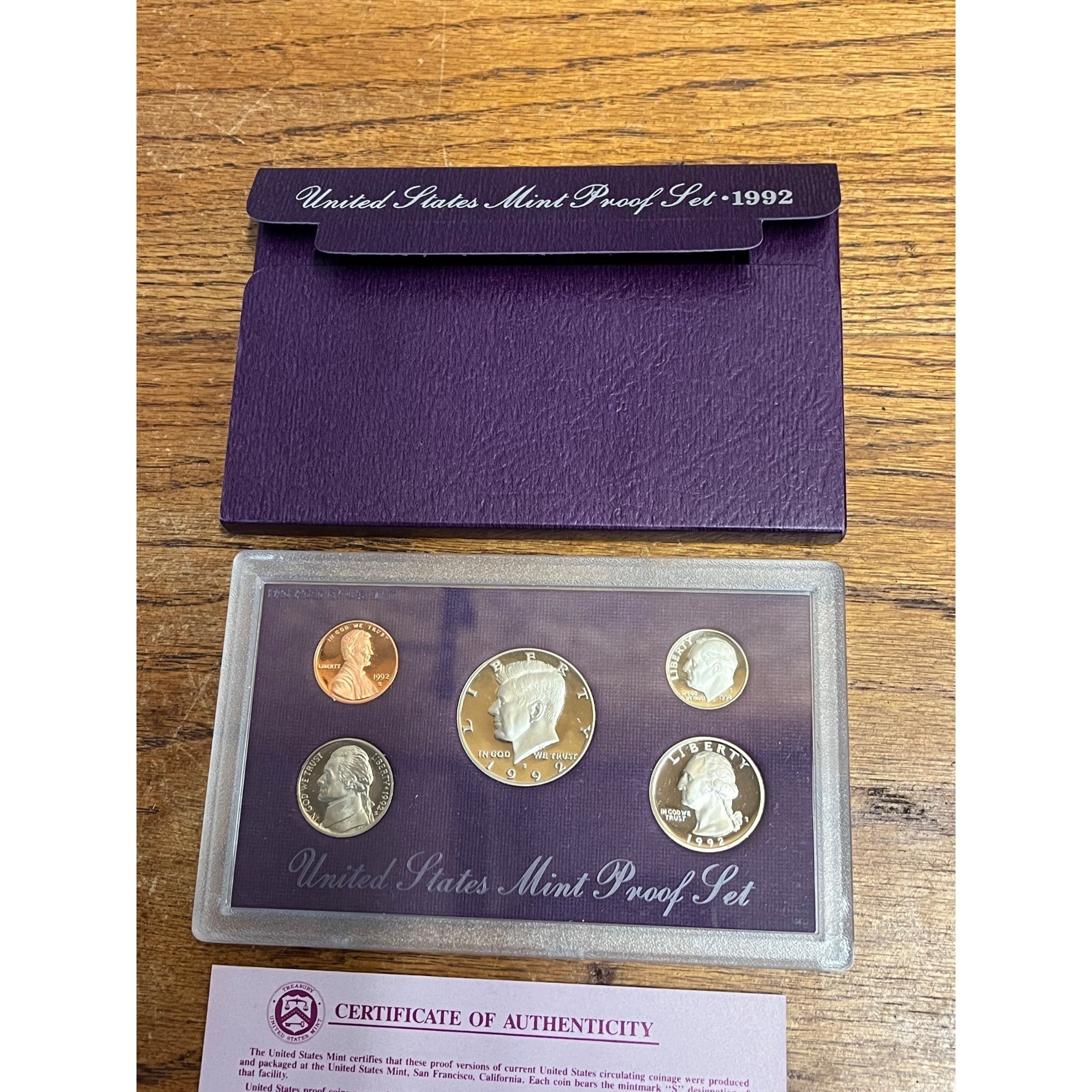 1992 US Mint Proof Set 5 Coin Set OGP COA Original Government Packaging