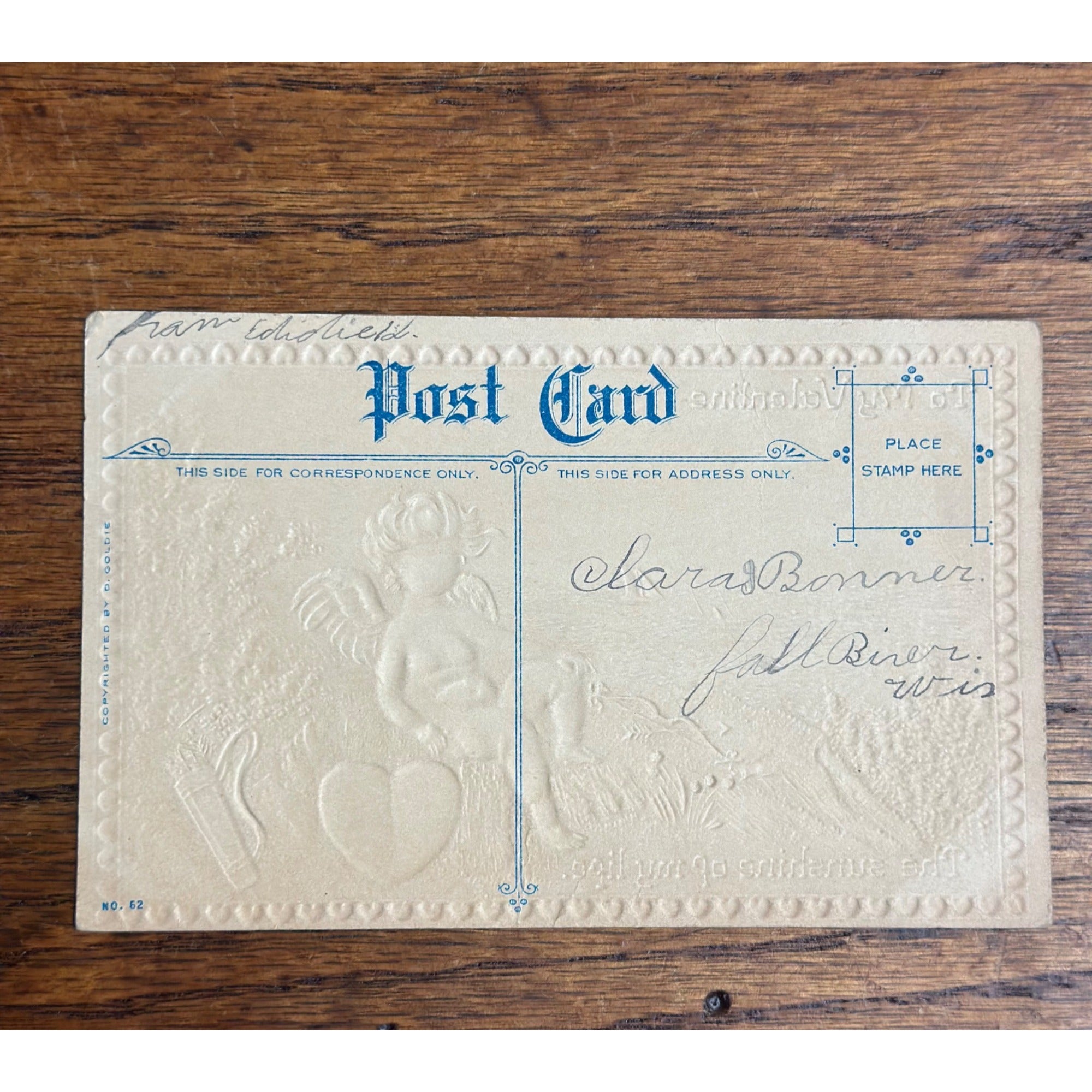 Valentine's Day Postcard Cupid Sunshine of my Life Valentine Goldie No. 62