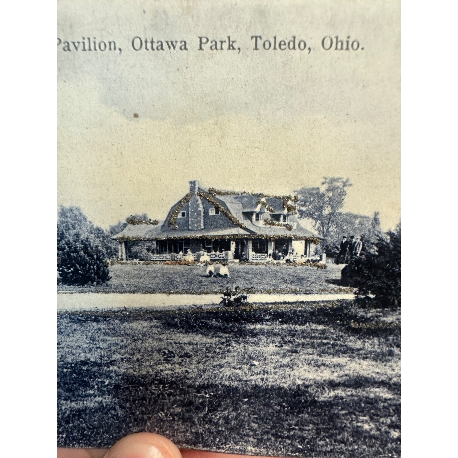 Vintage Pavilion at Ottawa Park Toldeo OH Ohio Postcard 1909 Glitter