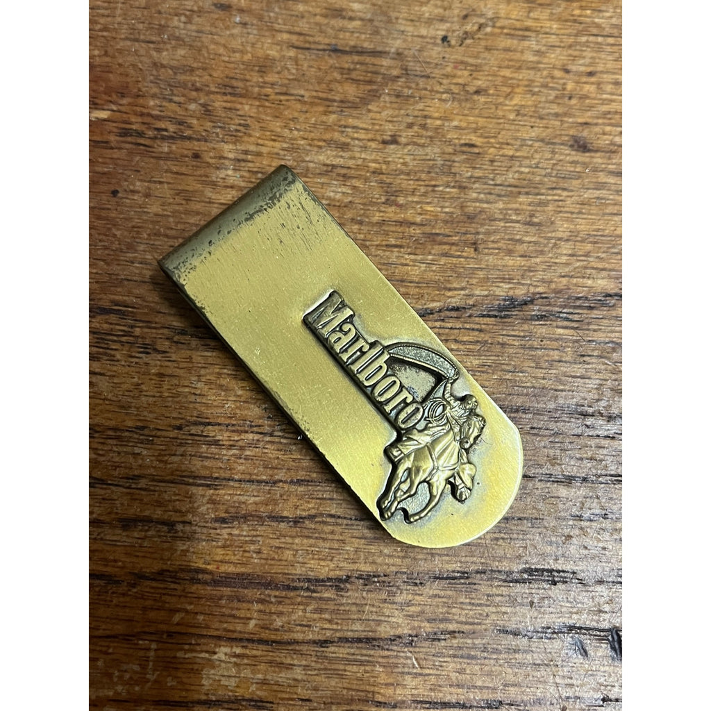 Vintage Marlboro Cowboy Brass Money Clip Western Advertising Promo Collectible