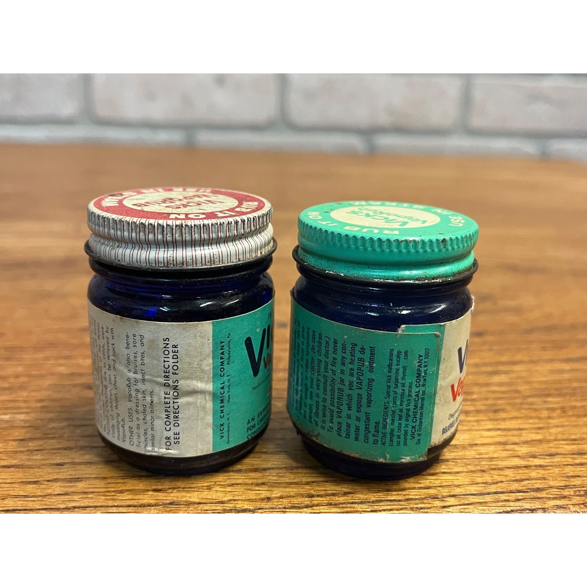 Vintage 1950s-60s Vick's Vapo-Rib Cream Cobalt Blue Jars Lot (2)