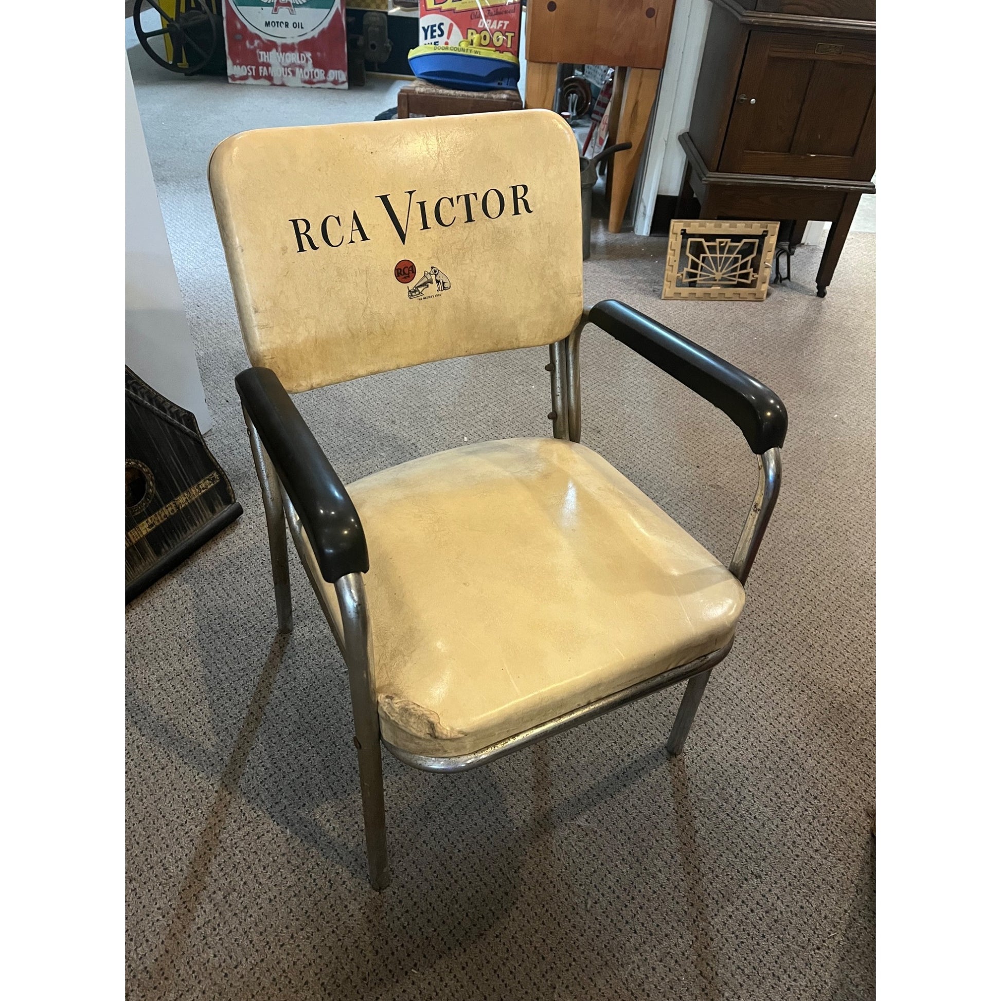 Original Vintage RCA Victor Advertising Dealer's Studio Chromcraft Chair Nipper Dog