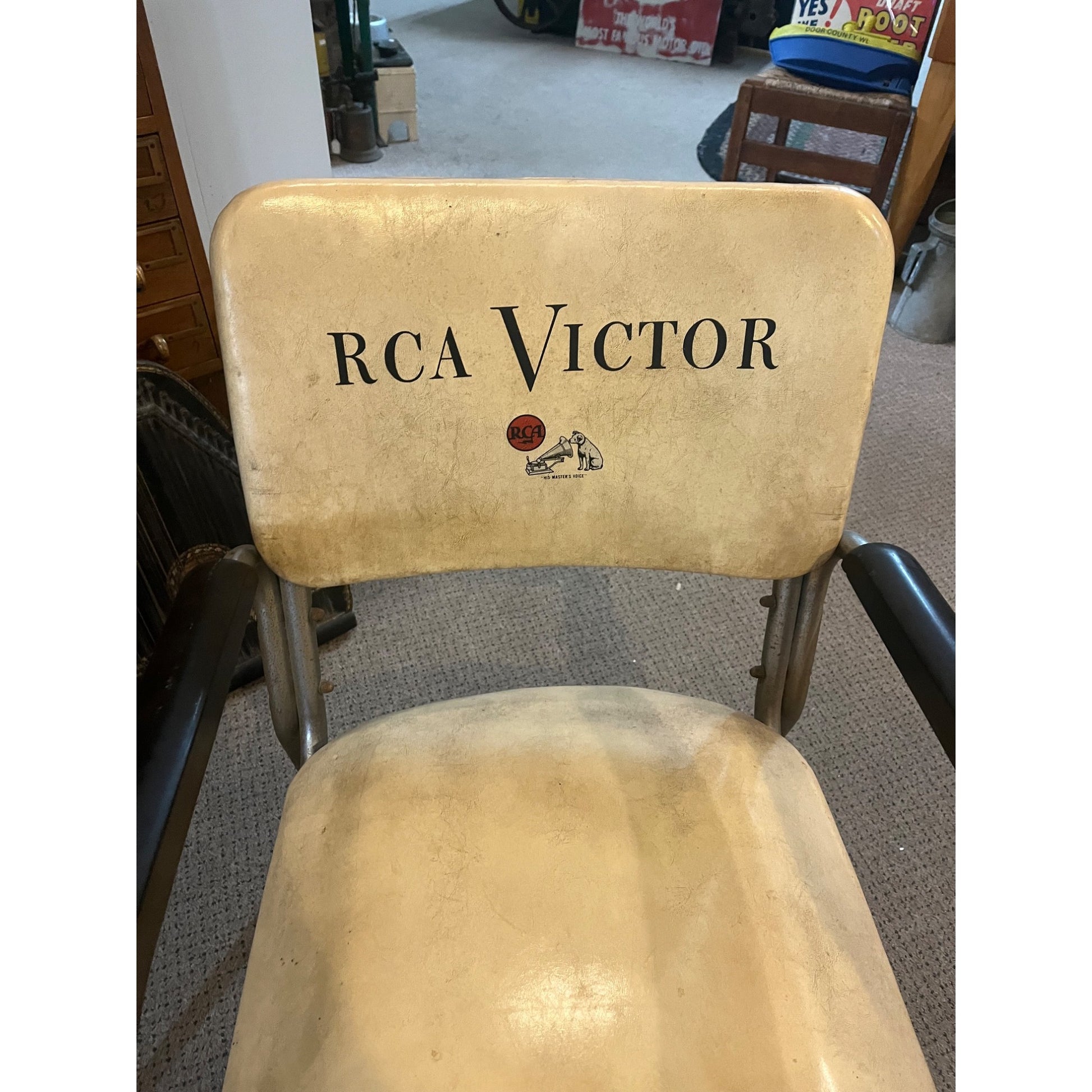 Original Vintage RCA Victor Advertising Dealer's Studio Chromcraft Chair Nipper Dog
