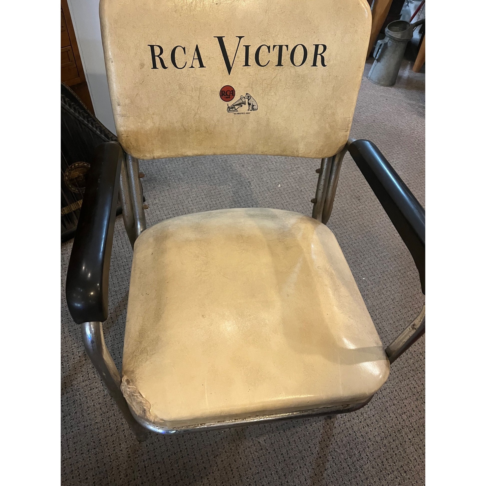 Original Vintage RCA Victor Advertising Dealer's Studio Chromcraft Chair Nipper Dog